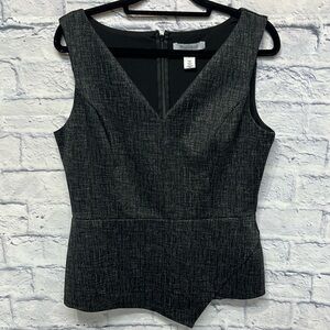 White House Black Market Dark Gray V-Neck Asymmetrical Hem Sleeveless Top